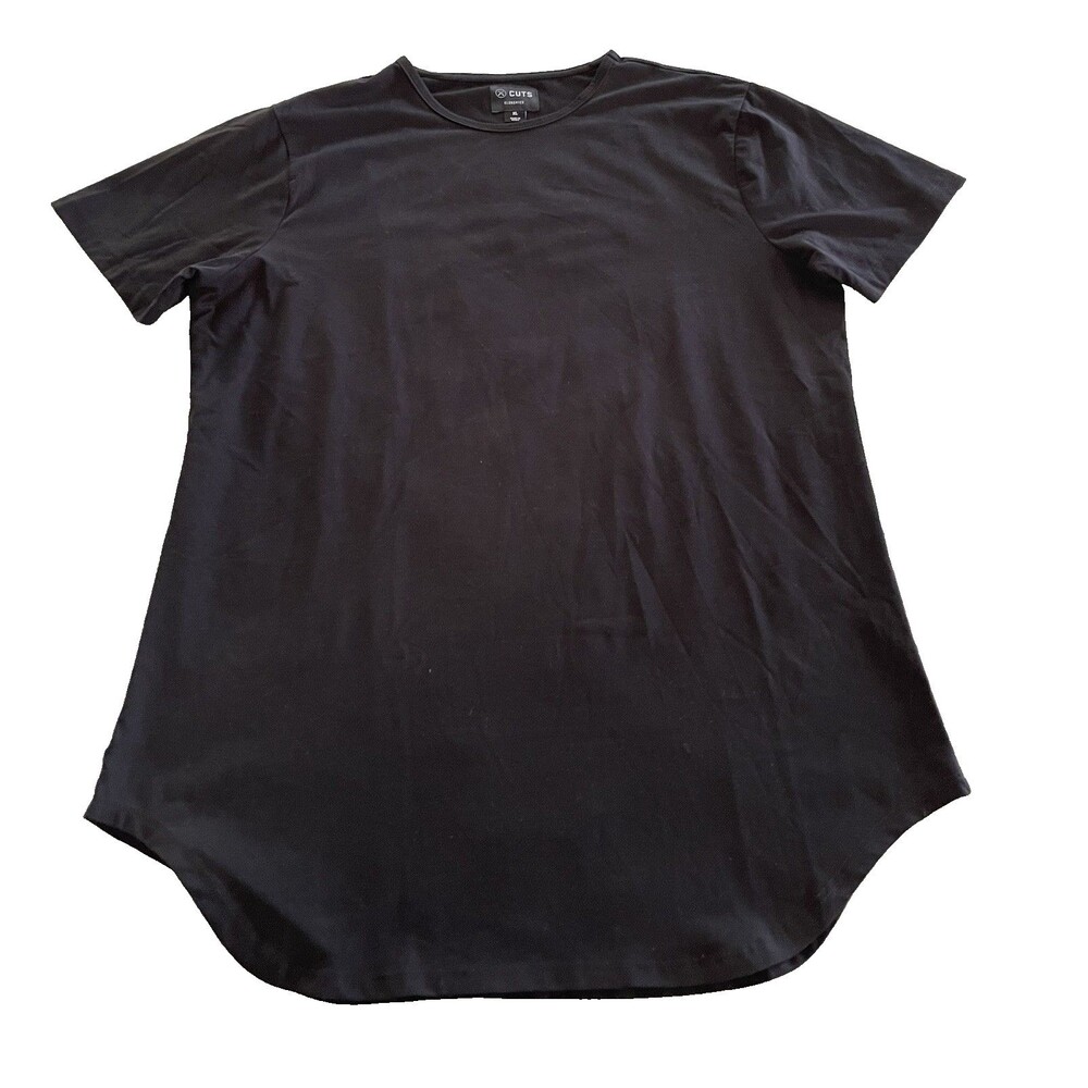 CUTS Elongated T Shirt Curve Hem Black Solid Athleisure Minimalist Mens XL